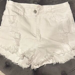 Vibrant White Distressed Jean Shorts